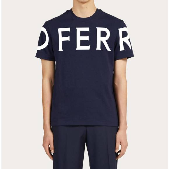 NEW SALVATORE FERRAGAMO short sleeved t-shirt with graphic logo in navy blue